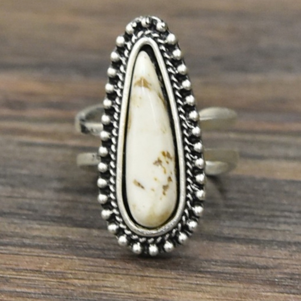 Natural White Turquoise Ring.